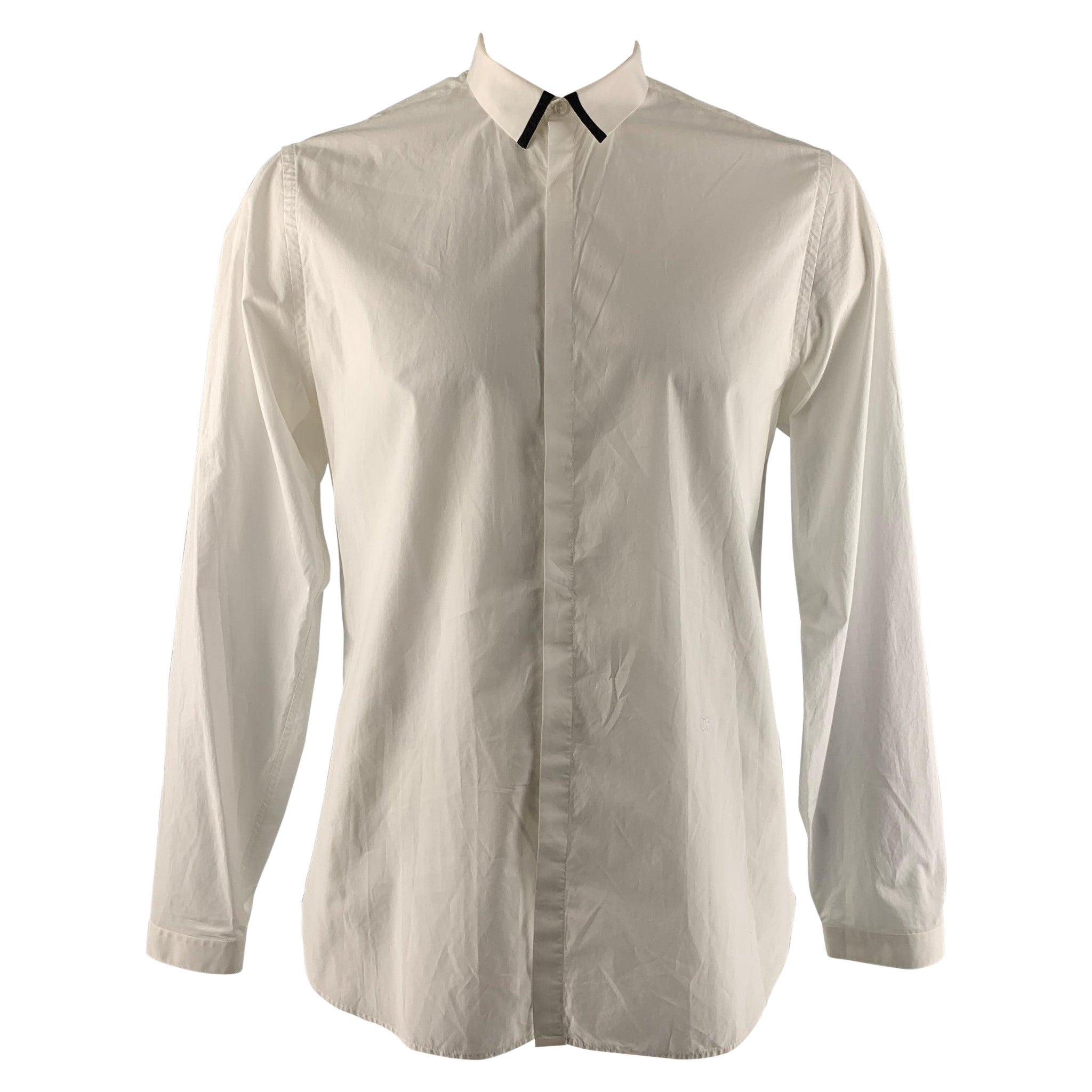 THE KOOPLES Size XL White Solid Cotton Button Up Long Sleeve Shirt For Sale