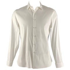 PRADA Size L White Cotton Blend French Cuff Long Sleeve Shirt (Chemise à manches longues en coton mélangé)