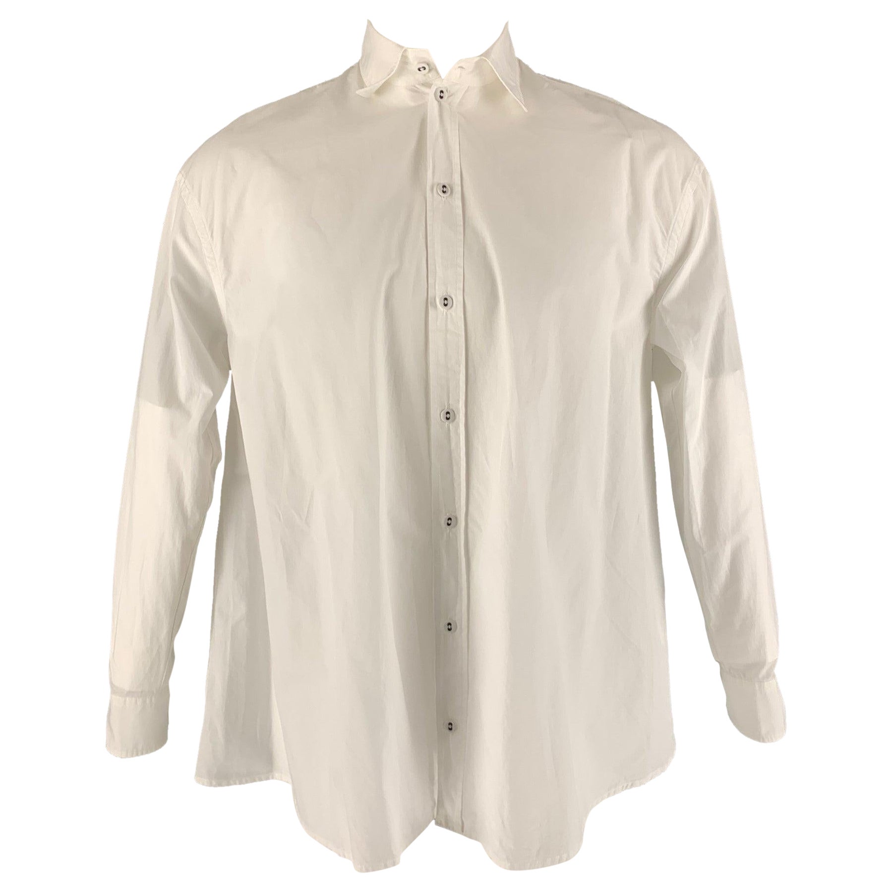 TOMAS MAIER Size M White Solid Cotton Button Up Long Sleeve Shirt For Sale