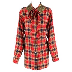 MARC JACOBS Size 8 Red Yellow/Blue Silk Plaid Long Shirt