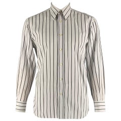DOLCE & GABBANA Size L White Black Stripe Cotton Button Up Long Sleeve Shirt