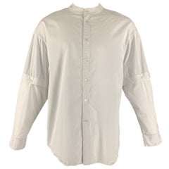 HUSSEIN CHALAYAN Size S White Solid Cotton Nehru Collar Long Sleeve Shirt