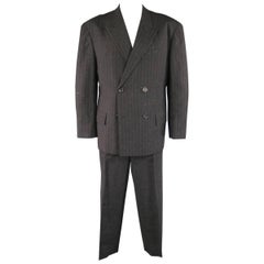 Yohji Yamamoto Charcoal Hair Textured Wool Blend Striped Double Breasted Suit