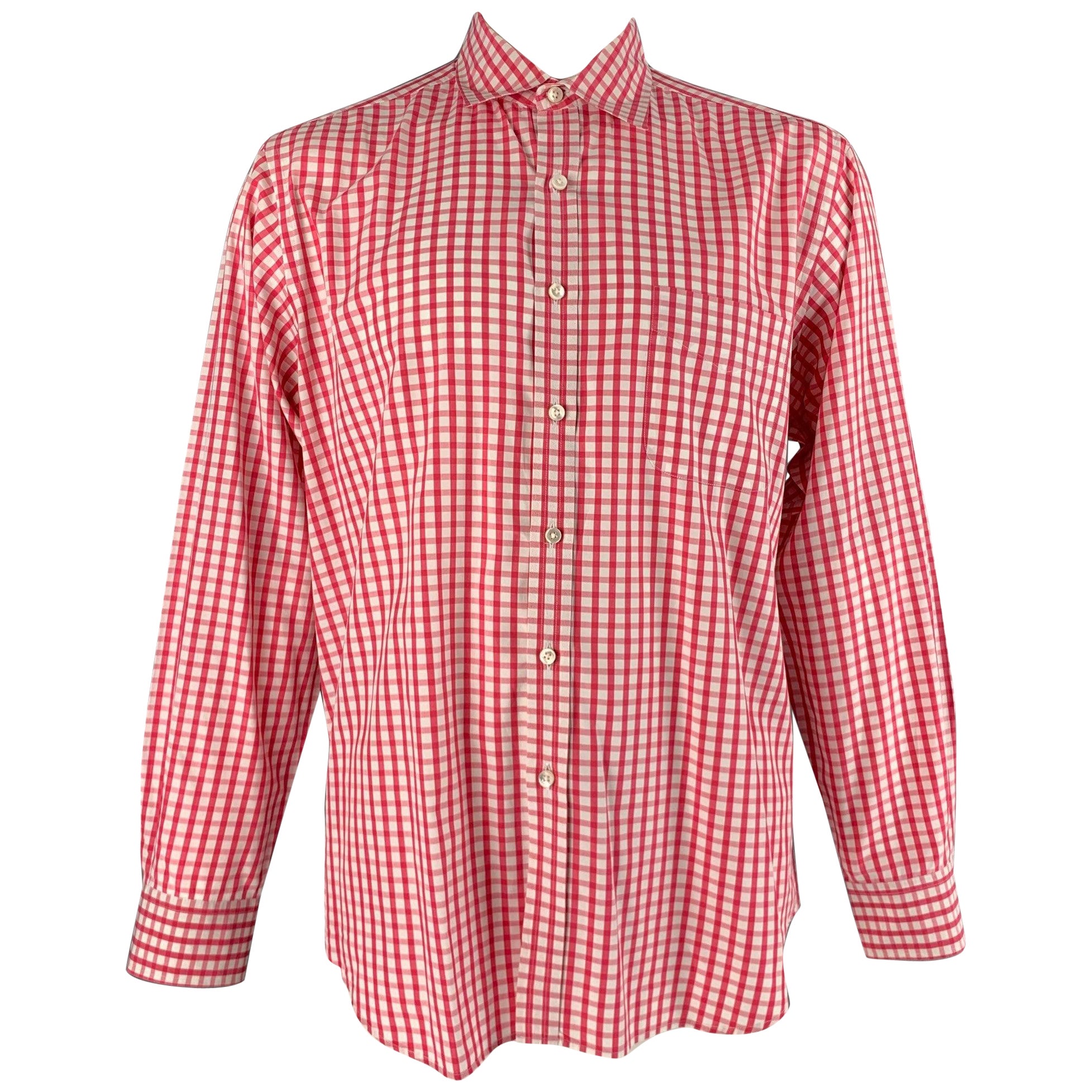 RALPH LAUREN Size XL Red White Checkered Cotton One pocket Long Sleeve Shirt For Sale