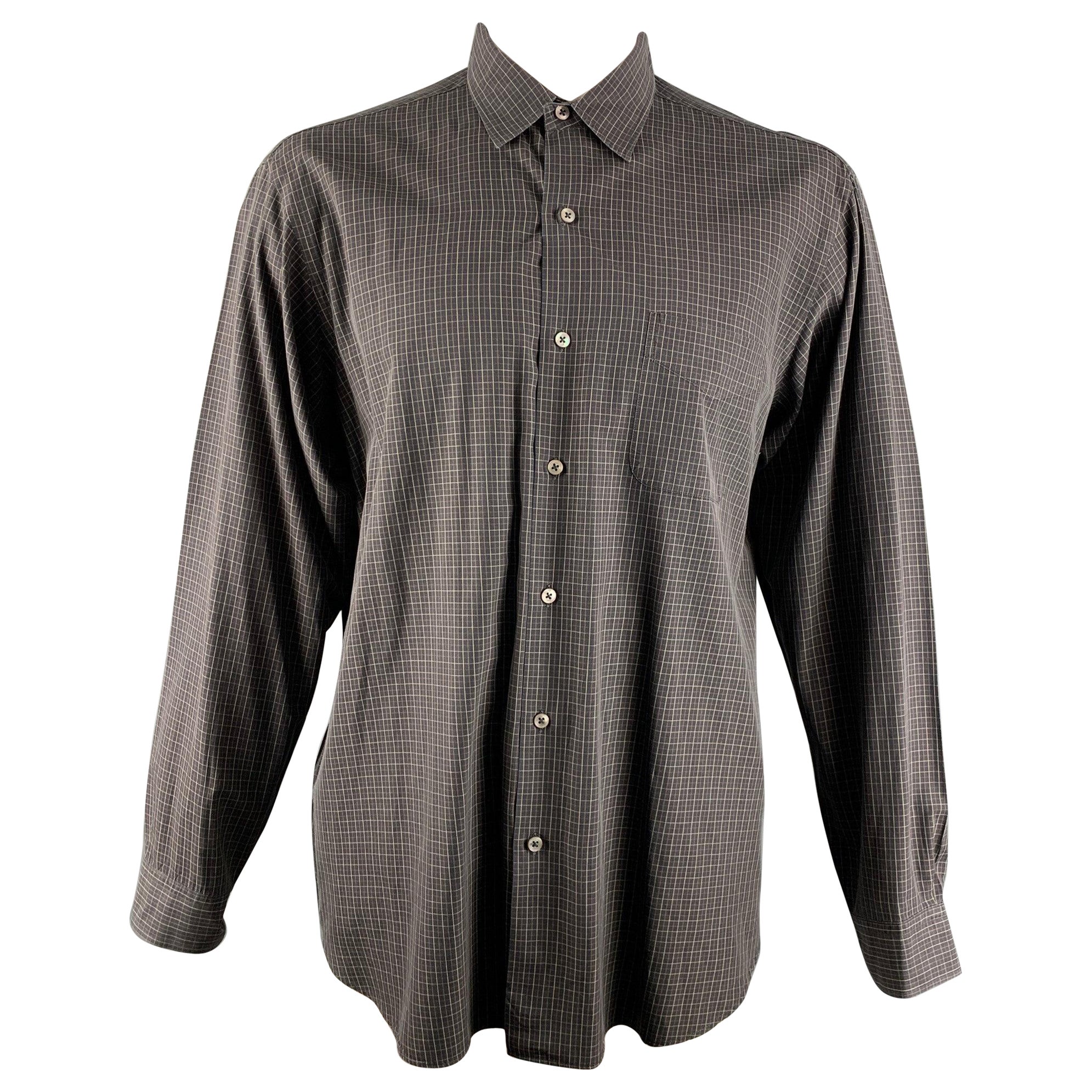 RALPH LAUREN Size XL Black Taupe Checkered Cotton One pocket Long Sleeve Shirt For Sale