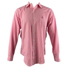 RALPH LAUREN, chemise à manches longues en coton à rayures roses et blanches, taille M
