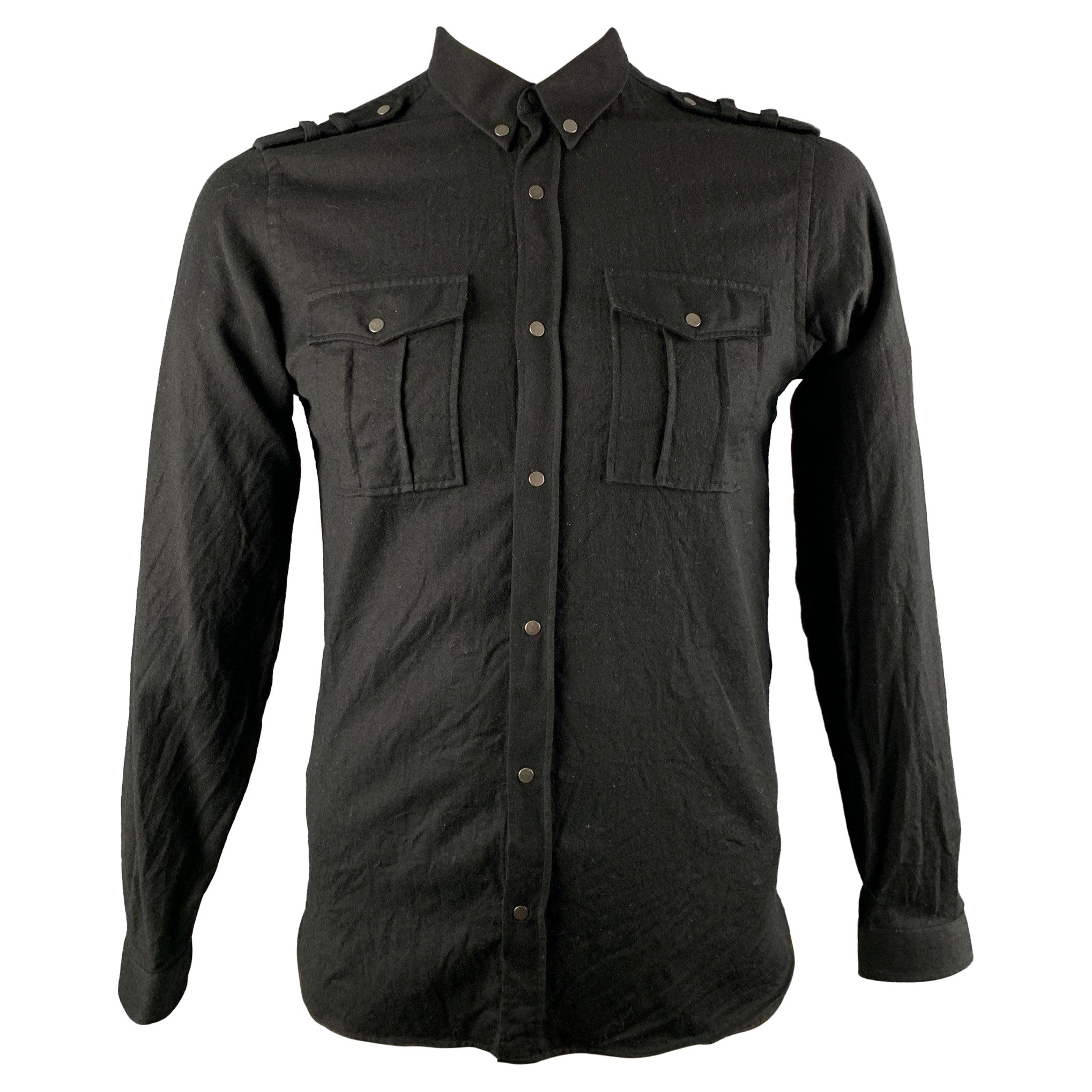 THE KOOPLES Size L Black Solid Wool Snaps Long Sleeve Shirt For Sale