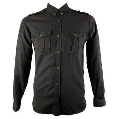 THE KOOPLES Size L Black Solid Wool Snaps Long Sleeve Shirt