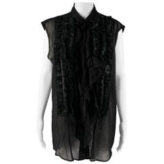 Used DRIES VAN NOTEN Size M Black Cotton Ruffled Sleeveless Shirt