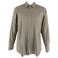 TOM FORD Size XL Brown Green/White Checkered Cotton Long Sleeve Shirt (Chemise à manches longues en coton à carreaux)