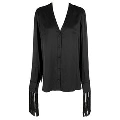 ALEXANDER MCQUEEN Size 2 Black Silk Solid Open Collar Shirt