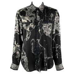 JUST CAVALLI Size XL Black White Abstract  Polyester Long Sleeve Shirt