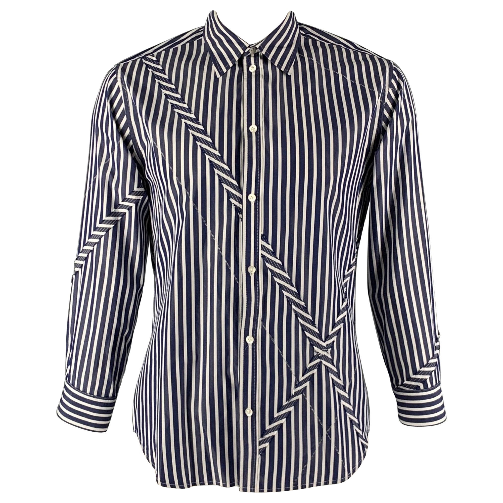 3.1 PHILLIP LIM Size L Navy White Stripe Long Sleeve Shirt For Sale
