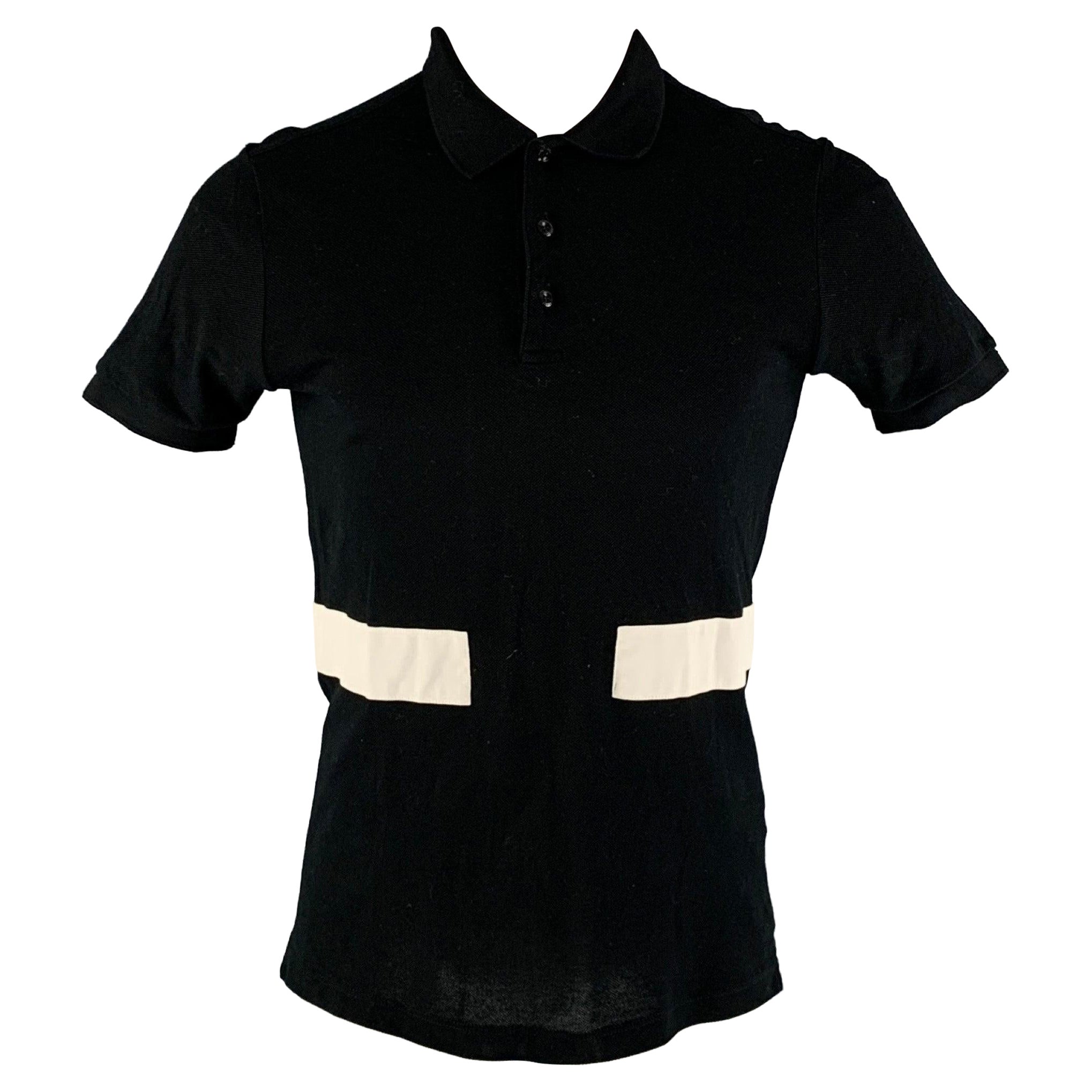 GIVENCHY Size XS Black White Color Block Cotton Short Sleeve Polo For Sale