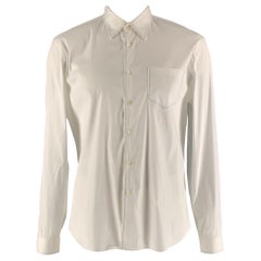 PRADA Size L White Light Blue Contrast Stitch Button Up Long Sleeve Shirt (Chemise à manches longues avec boutons)