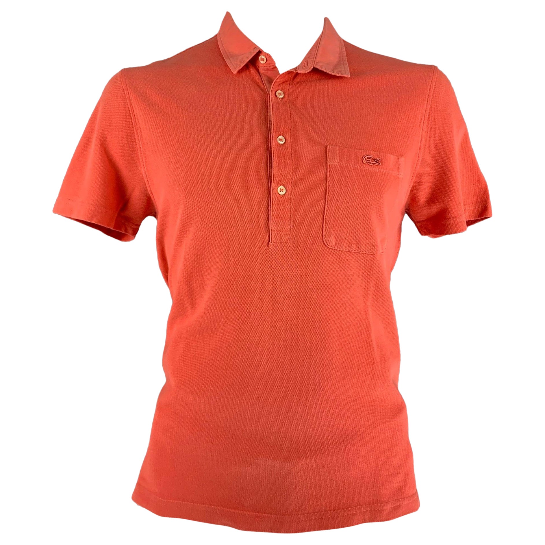 LACOSTE Size XL Orange Cotton One pocket Polo For Sale