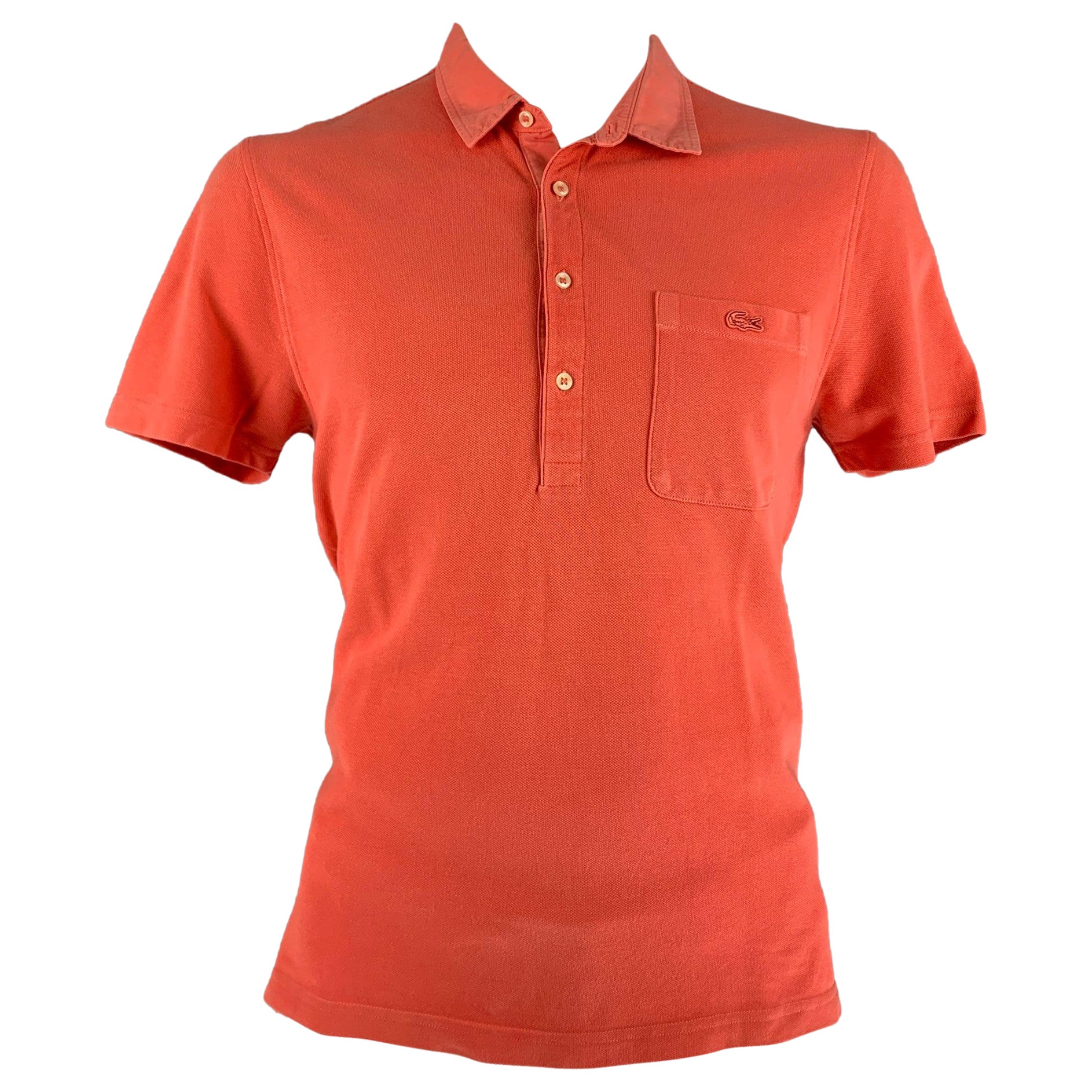 LACOSTE Size XL Orange Cotton One pocket Polo