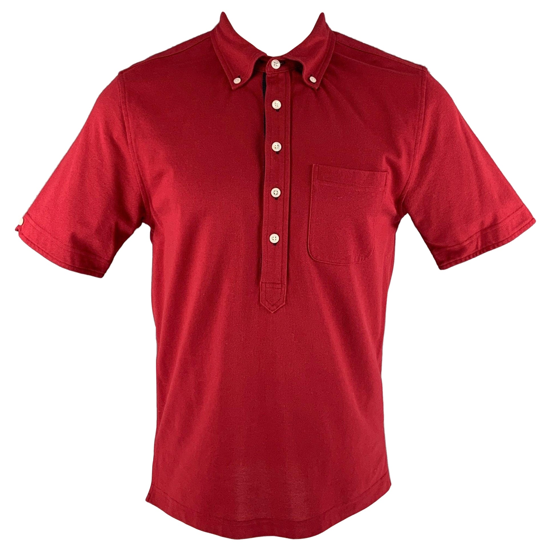 BLACK FLEECE Size M Red Solid Cotton Button Down Polo For Sale