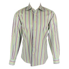 ETRO Size M Green Black Stripe Cotton Long Sleeve Shirt