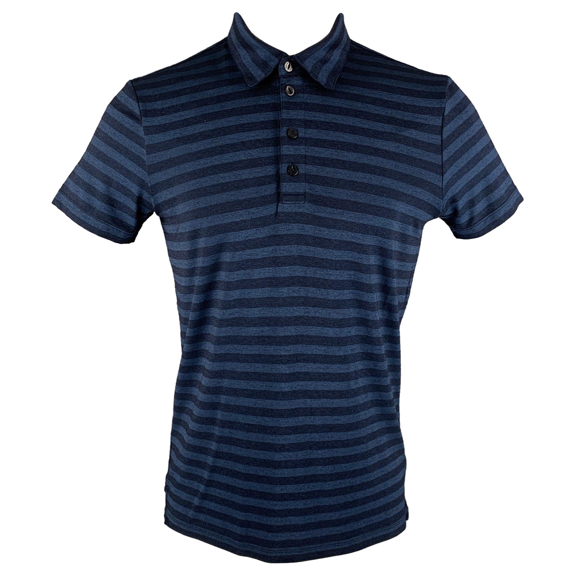 ARMANI COLLEZIONI Size M Navy Blue Stripe Viscose Blend Buttoned Polo For Sale