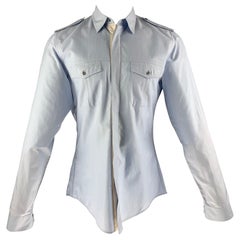 GUCCI Size S Light Blue Solid Cotton Patch Pockets Long Sleeve Shirt