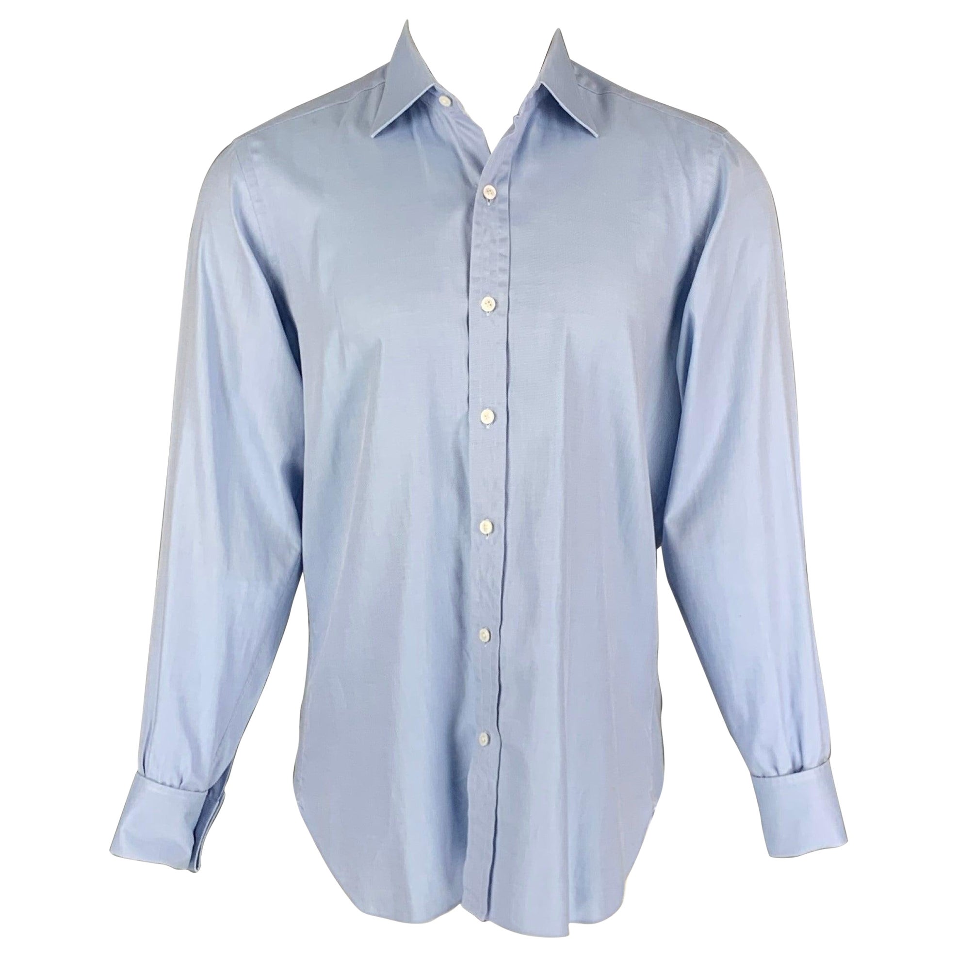 TURNBULL & ASSER Size M Blue Diagonal Stripe Cotton Long Sleeve Shirt For Sale