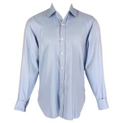 TURNBULL & ASSER Size M Blue Diagonal Stripe Cotton Long Sleeve Shirt