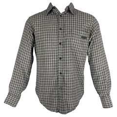 Vintage DOLCE & GABBANA Size S Grey White Plaid Wool / Rayon Long Sleeve Shirt