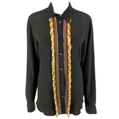ETRO Size M Black Multi-Color Silk Applique Button Up Shirt