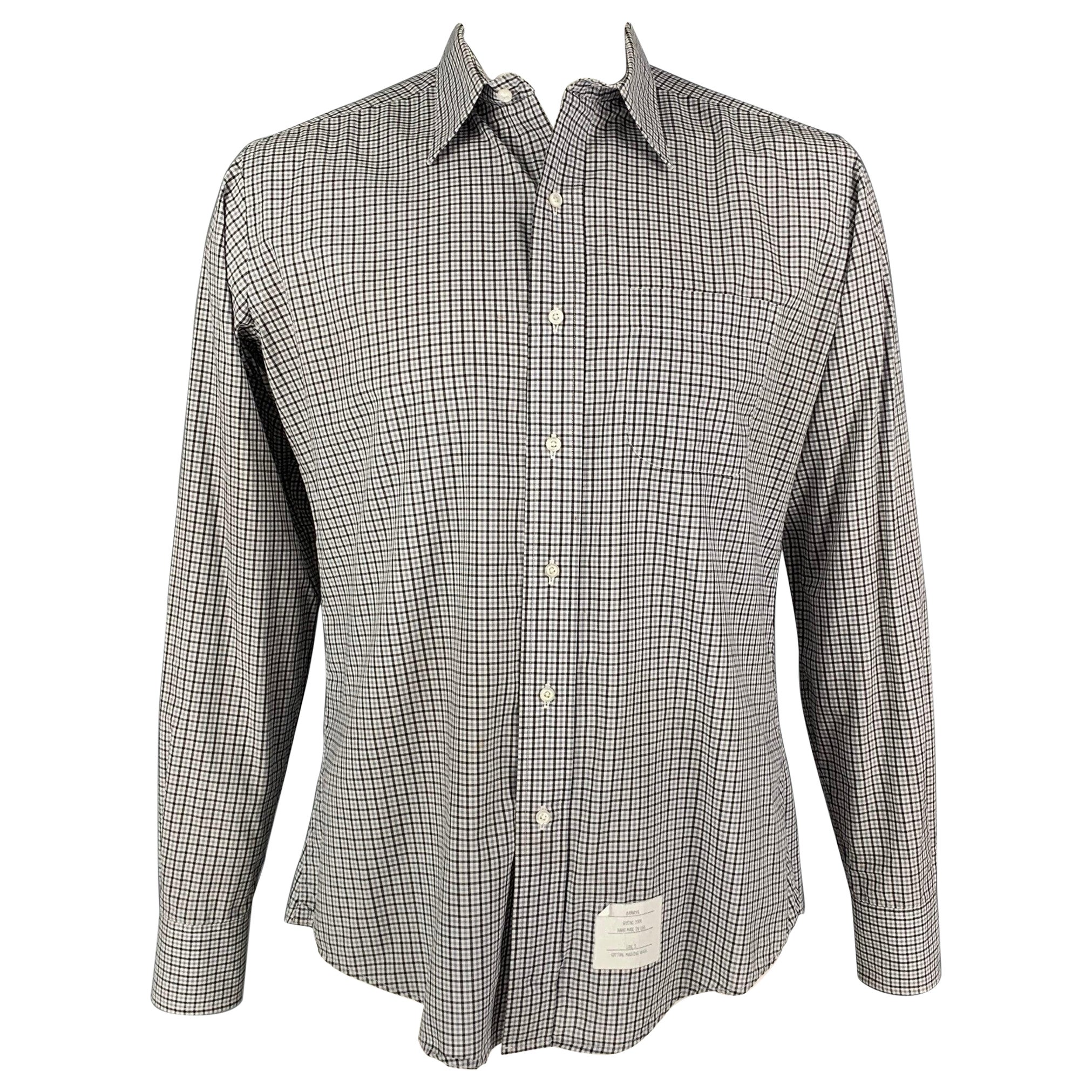 THOM BROWNE Spring 2009 Size L White Black Plaid Cotton Long Sleeve Shirt For Sale