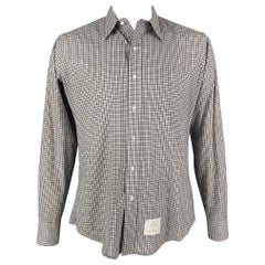 THOM BROWNE Spring 2009 Size L White Black Plaid Cotton Long Sleeve Shirt