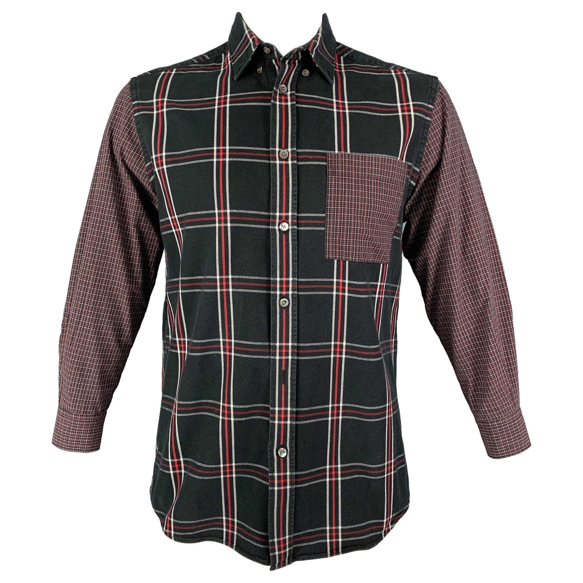 ALEXANDER MCQUEEN Size M Black Red Plaid Cotton Button Up Long Sleeve Shirt For Sale