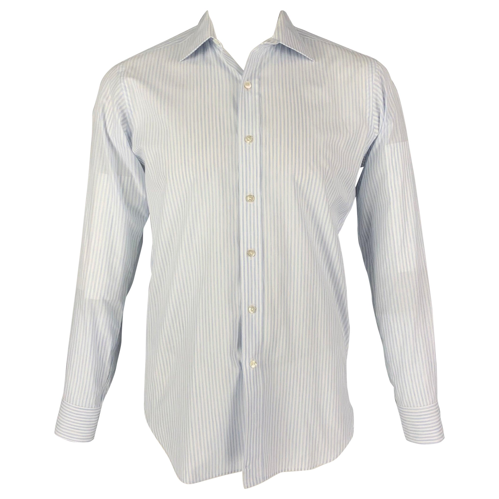 HAMILTON Size L White Blue Stripe Long Sleeve Shirt For Sale