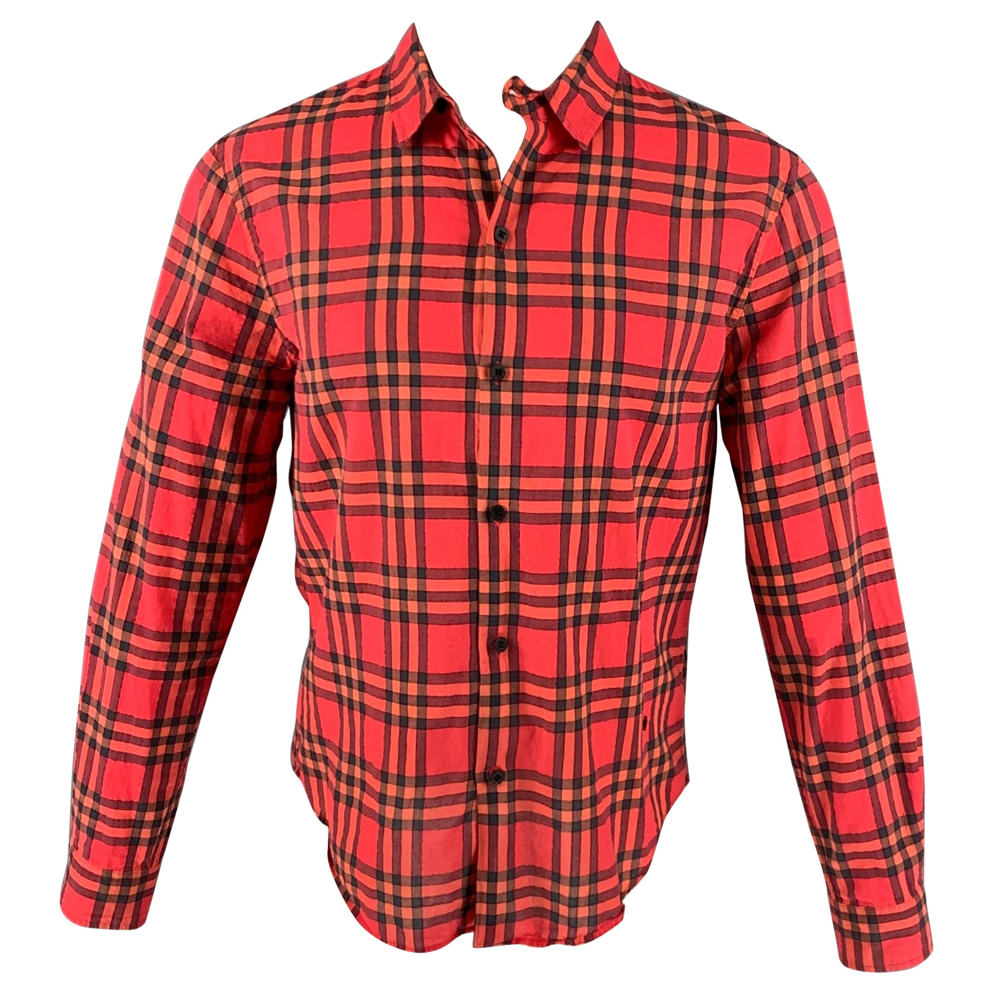 MARC JACOBS Size M Red Black Plaid Cotton Blend Button Up Long Sleeve Shirt For Sale