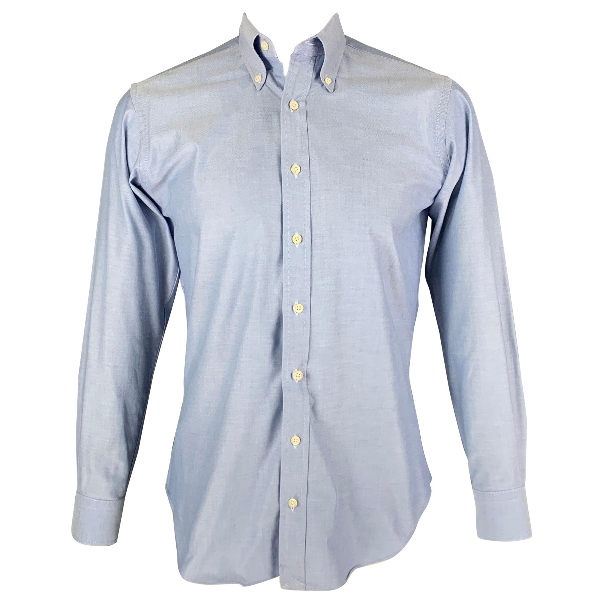 HAMILTON Size L Blue Oxford Long Sleeve Shirt For Sale
