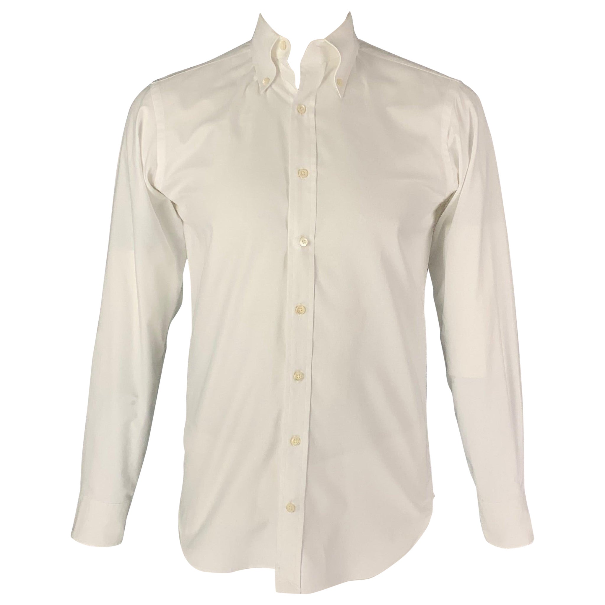 HAMILTON Size L White Oxford Long Sleeve Shirt For Sale
