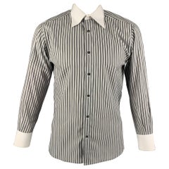 GUCCI Size L White Black Stripe Long Sleeve Shirt