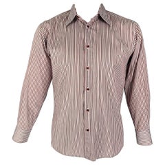 GUCCI Size L White Red Stripe Long Sleeve Shirt