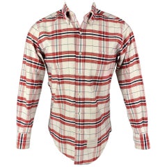 THOM BROWNE Taille S Chemise à manches longues en coton à carreaux rouges et blancs boutonnée