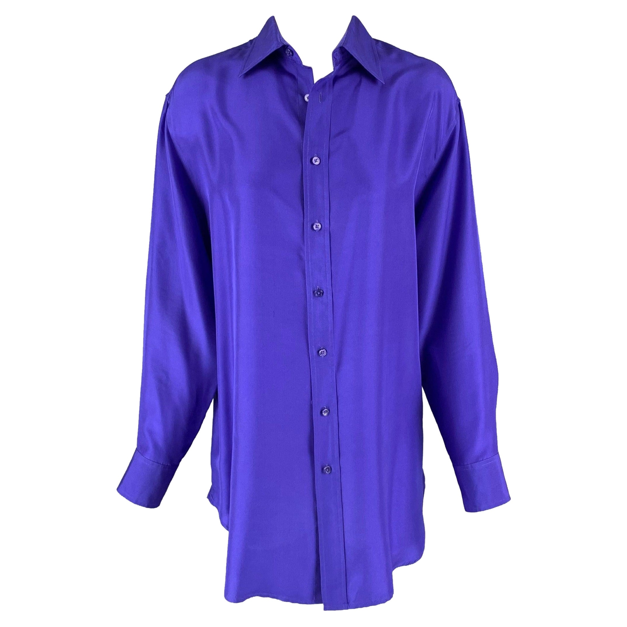 RALPH LAUREN Black Label Size 8 Purple Silk Button Up Shirt For Sale
