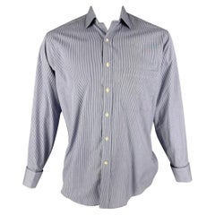 VALENTINO Size M White Navy Stripe Cotton French Cuff Long Sleeve Shirt