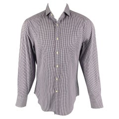 BRUNELLO CUCINELLI Size S Navy Purple Checkered Cotton Long Sleeve Shirt
