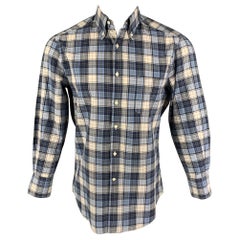 BRUNELLO CUCINELLI Size S Blue Navy Plaid Cotton Button Down Long Sleeve Shirt
