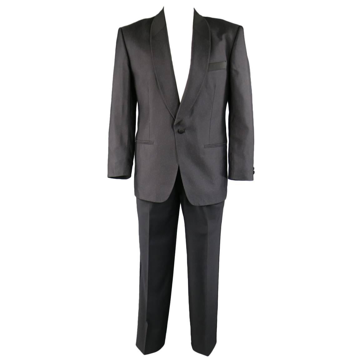Men's MISSONI Tuxedo - 40 Regular Black Silk / Wool Blue Spotted Shawl Collar