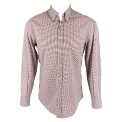 BRUNELLO CUCINELLI Size S Burgundy White Checkered Button Down Long Sleeve Shirt