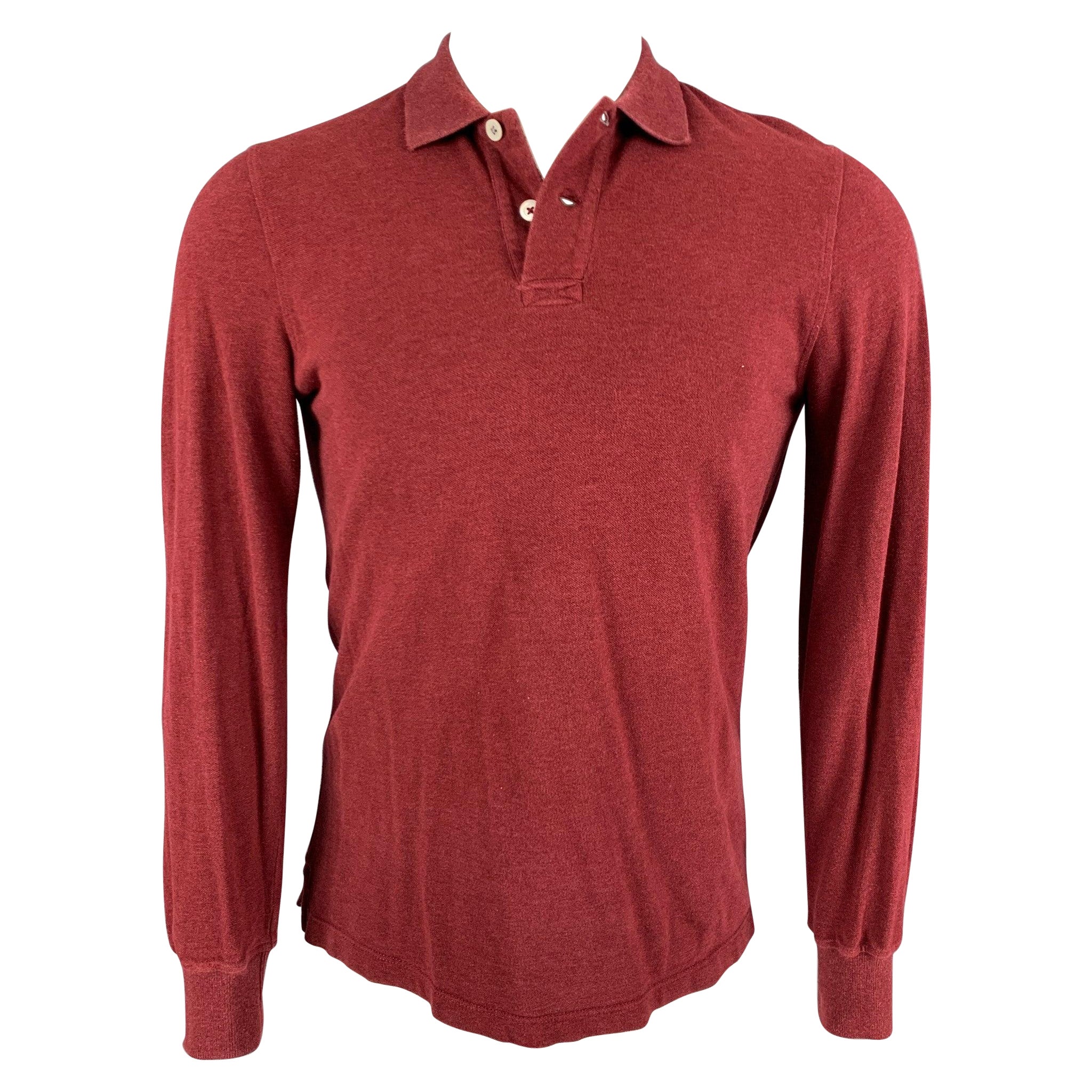 BRUNELLO CUCINELLI Size S Red Cotton Long Sleeve Polo