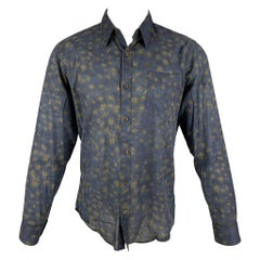 DRIES VAN NOTEN Size M Blue Abstract Floral Cotton Button Up Long Sleeve Shirt
