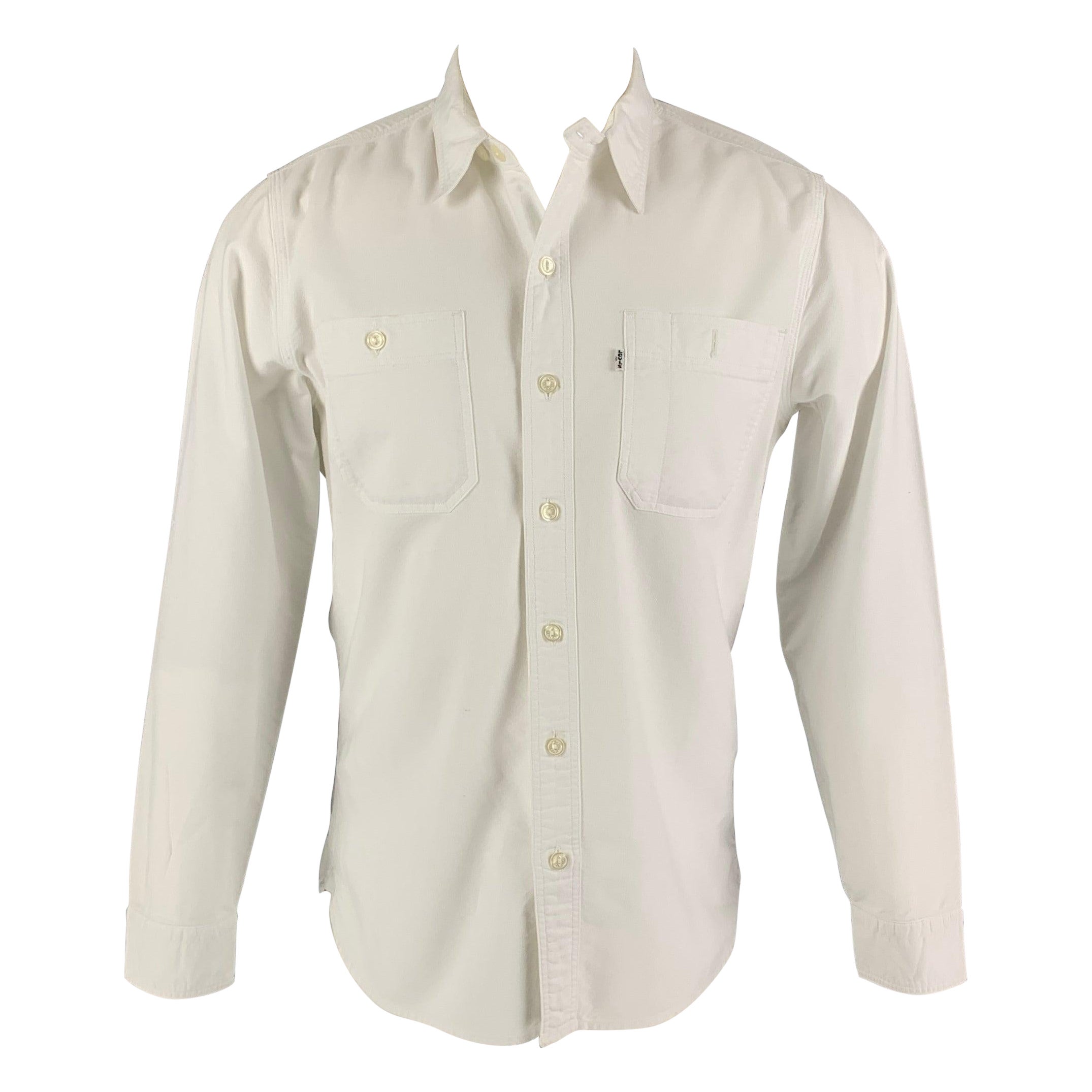 LEVI'S Size S White Cotton Button Up Long Sleeve Shirt For Sale