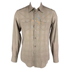 JOHN VARVATOS Size L Grey Glenplaid Cotton Patch Pocket Long Sleeve Shirt