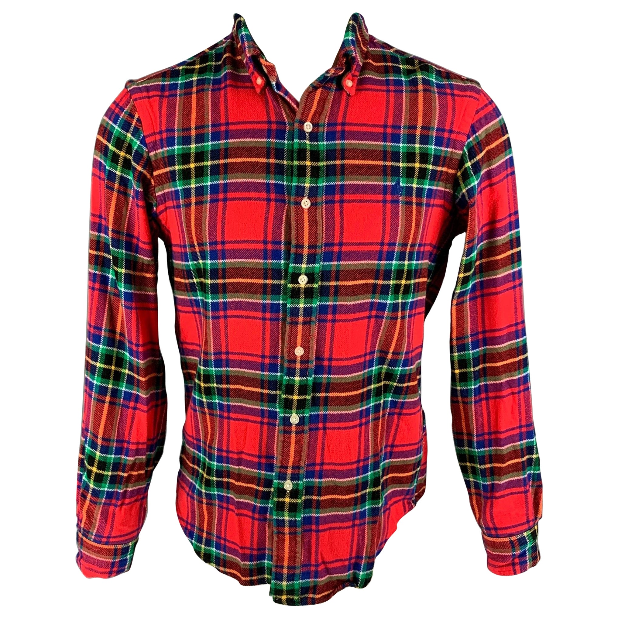 RALPH LAUREN Size S Multi-Color Plaid Cotton Button Up Long Sleeve Shirt For Sale